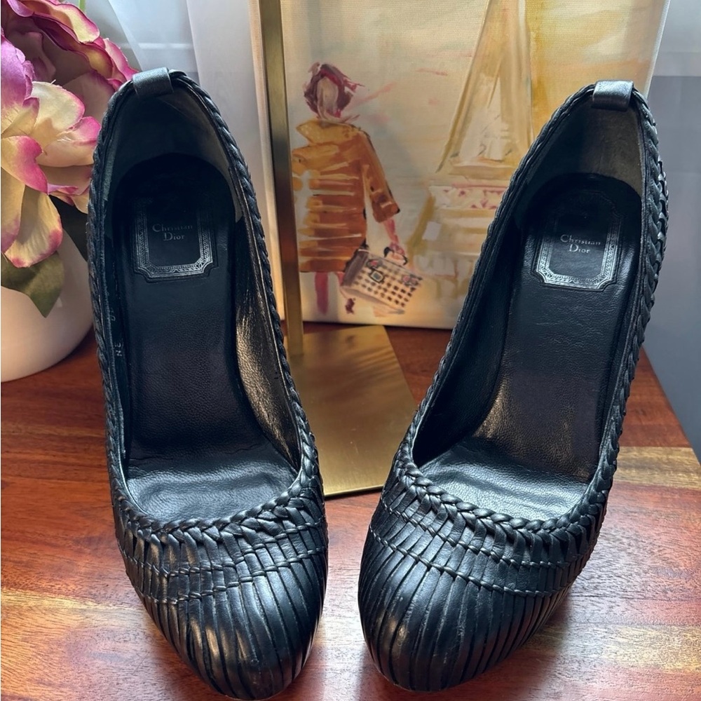 Dior Black Braided Leather Heels - Picture 10 of 12